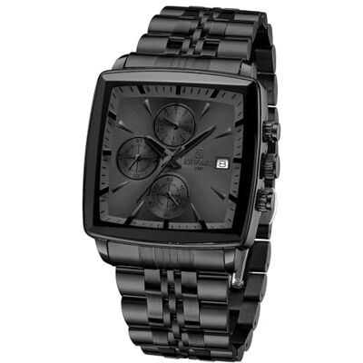 FORSINING Montre pour Homme, idéale pour Les Affaires, analogique, à Quartz, étanche, chronographe Multifonction en Acier Inoxydable Bleu, Black, bracelet FORSINING Montre pour Homme, idéale pour Les Affaires, analogique, à Quartz, étanche, chronographe Multifonction en Acier Inoxydable Bleu, Black, bracelet