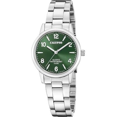 Calypso Montre pour Femme K5859/6 Basic Boîtier en Acier Inoxydable Gris Bracelet en Acier Inoxydable Gris, Vert, bracelet Calypso Montre pour Femme K5859/6 Basic Boîtier en Acier Inoxydable Gris Bracelet en Acier Inoxydable Gris, Vert, bracelet