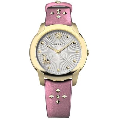 Versace Montre Femme Audrey 38mm Doré Rivets sur Bracelet Cuir VELR01219, Lanières Versace Montre Femme Audrey 38mm Doré Rivets sur Bracelet Cuir VELR01219, Lanières