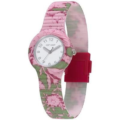 HIP HOP Montre HWU1321 femme FLORA cadran mono-couleur blanc mouvement seulement temps 3 aiguilles quartz et bracelet silicone avec tissu vert HIP HOP Montre HWU1321 femme FLORA cadran mono-couleur blanc mouvement seulement temps 3 aiguilles quartz et bracelet silicone avec tissu vert