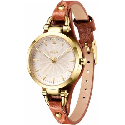 BUREI Montre Demen élégante en cuir pour femme Classique Analogique Quartz Cadeau pour femme (Or-marron) BUREI Montre Demen élégante en cuir pour femme Classique Analogique Quartz Cadeau pour femme (Or-marron)