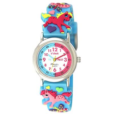 Ravel Montre d'apprentissage du temps pour enfant, Poney bleu ciel, Sangles Ravel Montre d'apprentissage du temps pour enfant, Poney bleu ciel, Sangles