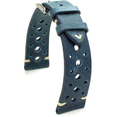 RIOS1931 Rallye Bracelet de montre vintage en cuir de vachette fait main en Allemagne Bleu 20 mm, bleu, sangle RIOS1931 Rallye Bracelet de montre vintage en cuir de vachette fait main en Allemagne Bleu 20 mm, bleu, sangle