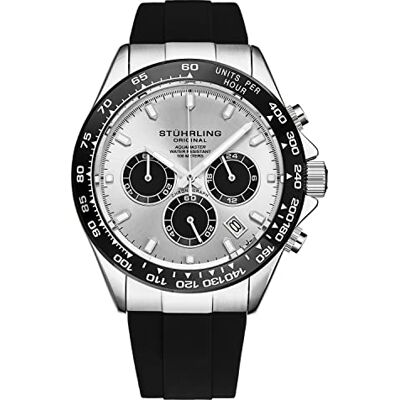 Stuhrling Original Stuhrling Aquamaster Montre chronographe à quartz Cadran argenté Couronne vissée Aiguilles lumineuses, lunette en céramique, bracelet en caoutchouc noir pour homme Boîtier de 42 mm Date Étanche, Stuhrling Original Stuhrling Aquamaster Montre chronographe à quartz Cadran argenté Couronne vissée Aiguilles lumineuses, lunette en céramique, bracelet en caoutchouc noir pour homme Boîtier de 42 mm Date Étanche,