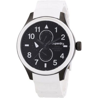 Superdry SYG110W Montre Homme Quartz Analogique Cadran Noir Bracelet Silicone Blanc Superdry SYG110W Montre Homme Quartz Analogique Cadran Noir Bracelet Silicone Blanc