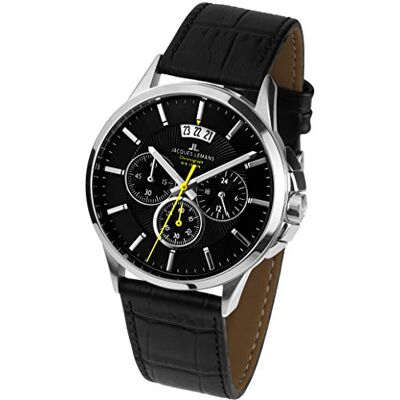 JACQUES LEMANS 1-1542A Montre Homme Quartz Chronographe Chronomètre Bracelet cuir noir JACQUES LEMANS 1-1542A Montre Homme Quartz Chronographe Chronomètre Bracelet cuir noir