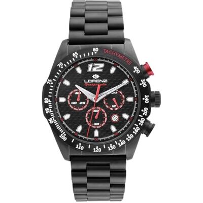 Lorenz Granpremio 030266AA Montre de sport pour homme Montre chronographe à quartz Montre avec bracelet en acier Sous 100 mètres, noir/rouge, Moderne Lorenz Granpremio 030266AA Montre de sport pour homme Montre chronographe à quartz Montre avec bracelet en acier Sous 100 mètres, noir/rouge, Moderne