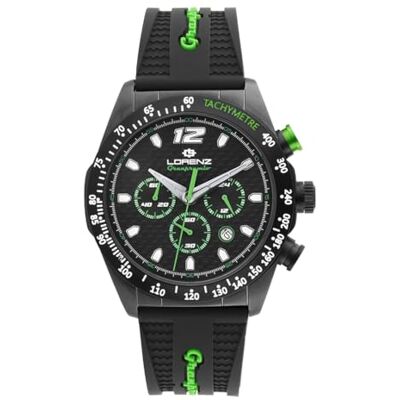 Lorenz Granpremio 030267DD Montre de sport pour homme Montre chronographe à quartz Montre avec bracelet en caoutchouc Sous 100 mètres, noir/vert, Moderne Lorenz Granpremio 030267DD Montre de sport pour homme Montre chronographe à quartz Montre avec bracelet en caoutchouc Sous 100 mètres, noir/vert, Moderne