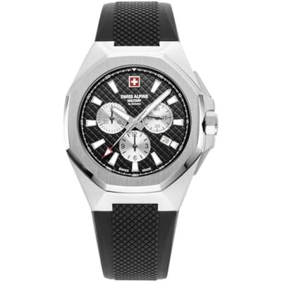 Alpine 7005.9 Montre chronographe à quartz analogique en silicone pour homme, Acier/noir/noir 9837sam, bracelet Alpine 7005.9 Montre chronographe à quartz analogique en silicone pour homme, Acier/noir/noir 9837sam, bracelet