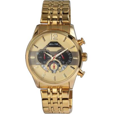 Excellanc Elite Montre à quartz pour homme Doré Analogique Date Chronographe Acier inoxydable, bracelet Excellanc Elite Montre à quartz pour homme Doré Analogique Date Chronographe Acier inoxydable, bracelet
