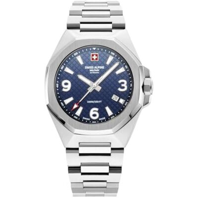 Alpine Montre analogique à quartz 7005.1 pour homme en acier inoxydable, Acier/Acier/Bleu 1135sam, Bracelet Alpine Montre analogique à quartz 7005.1 pour homme en acier inoxydable, Acier/Acier/Bleu 1135sam, Bracelet