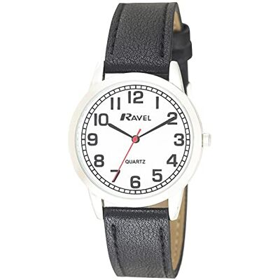 Ravel Montre à quartz unisexe pour tous les jours avec piste des minutes, Noir/argenté, Unisex 36mm case, Sangle Ravel Montre à quartz unisexe pour tous les jours avec piste des minutes, Noir/argenté, Unisex 36mm case, Sangle