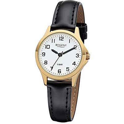 REGENT Miyota 2035 Montre analogique pour femme avec bracelet en cuir synthétique 12100664, Doré/marron, bracelet REGENT Miyota 2035 Montre analogique pour femme avec bracelet en cuir synthétique 12100664, Doré/marron, bracelet