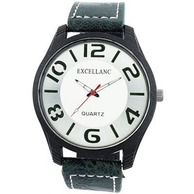 Excellanc Montre analogique à quartz pour homme Blanc/argenté/vert foncé, vert, bracelet Excellanc Montre analogique à quartz pour homme Blanc/argenté/vert foncé, vert, bracelet