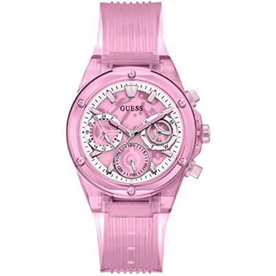GUESS Montre sport transparente multifonction pour femme, 39 mm, rose, Bande GUESS Montre sport transparente multifonction pour femme, 39 mm, rose, Bande