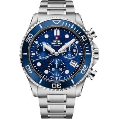 Swiss Military by Chrono SM34101.02 Montre Chronographe à Quartz pour Homme avec Bracelet en Métal Argenté, Étanche jusqu'à 100 Mètres/10 ATM Swiss Military by Chrono SM34101.02 Montre Chronographe à Quartz pour Homme avec Bracelet en Métal Argenté, Étanche jusqu'à 100 Mètres/10 ATM