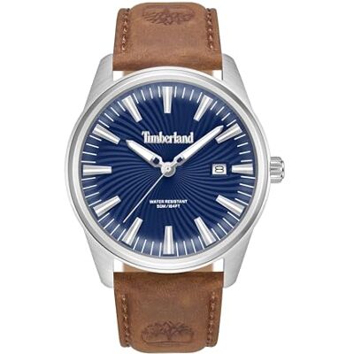 Timberland Birch Road Cadran bleu Bracelet en cuir Montre analogique pour hommes, 45mm Timberland Birch Road Cadran bleu Bracelet en cuir Montre analogique pour hommes, 45mm