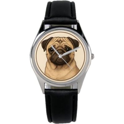KIESENBERG B-2025006 Montre-bracelet à quartz analogique avec bracelet en cuir pour homme et femme Motif carlin Cadeau idéal pour les fans de chiens et femmes Unisexe Diamètre 36 mm, Noir KIESENBERG B-2025006 Montre-bracelet à quartz analogique avec bracelet en cuir pour homme et femme Motif carlin Cadeau idéal pour les fans de chiens et femmes Unisexe Diamètre 36 mm, Noir