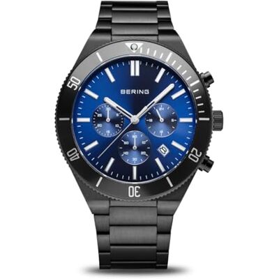BERING Montre à quartz pour homme Collection Classic Avec acier inoxydable et verre saphir 15043-727 Étanche : 10 ATM, bleu, Bracelet BERING Montre à quartz pour homme Collection Classic Avec acier inoxydable et verre saphir 15043-727 Étanche : 10 ATM, bleu, Bracelet