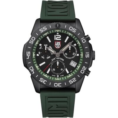 Luminox Pacific Diver XS.3147 Montre de plongée pour homme Quartz Boîtier en acier inoxydable 44 mm Bracelet en caoutchouc vert Cadran noir Étanche 20 bar Chronographe Date Aiguilles Luminox Pacific Diver XS.3147 Montre de plongée pour homme Quartz Boîtier en acier inoxydable 44 mm Bracelet en caoutchouc vert Cadran noir Étanche 20 bar Chronographe Date Aiguilles