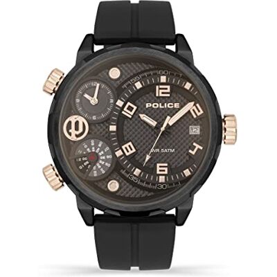 Police Ray PEWJN2195301 Montre chronographe pour homme avec cadran noir et bracelet en silicone noir, boîtier en acier inoxydable de 51 mm, One Size, Sangle Police Ray PEWJN2195301 Montre chronographe pour homme avec cadran noir et bracelet en silicone noir, boîtier en acier inoxydable de 51 mm, One Size, Sangle