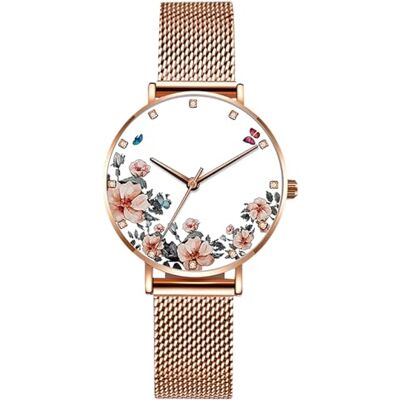 RORIOS Femme Montres Analogique Quartz Fleur Cadran Bracelet Acier Mesh Inoxydable Montres Montres, Blanc A, bracelet RORIOS Femme Montres Analogique Quartz Fleur Cadran Bracelet Acier Mesh Inoxydable Montres Montres, Blanc A, bracelet