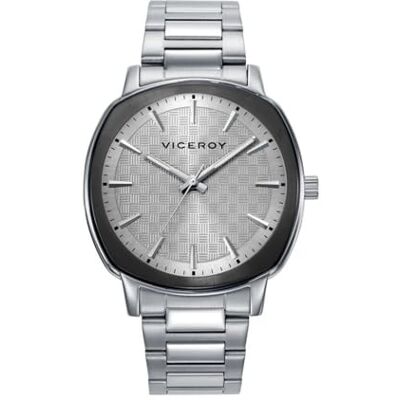 Viceroy Montre Homme 401435-17 Boîtier carré bicolore acier et IP noir, cadran gris, mouvement à quartz, bracelet en acier, 41 mm, 5 ATM, argent métallique Viceroy Montre Homme 401435-17 Boîtier carré bicolore acier et IP noir, cadran gris, mouvement à quartz, bracelet en acier, 41 mm, 5 ATM, argent métallique