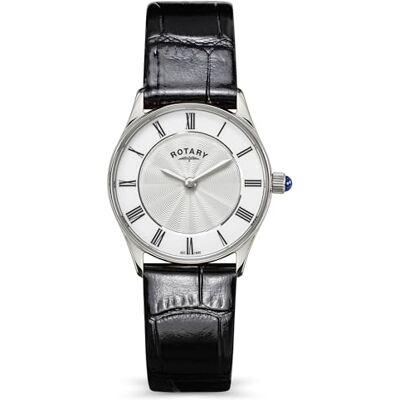 Rotary Montre Heritage pour femme en acier inoxydable avec bracelet en cuir noir Rotary Montre Heritage pour femme en acier inoxydable avec bracelet en cuir noir