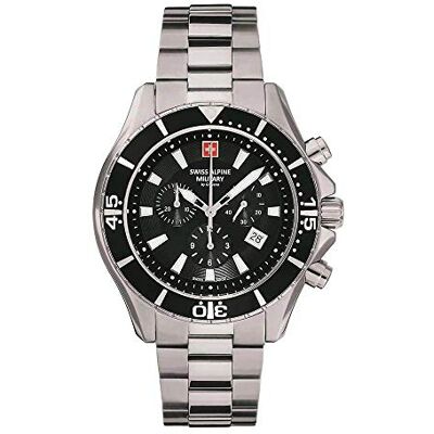 Alpine Montre chronographe à quartz analogique pour homme en acier inoxydable 7040 10 ATM, Acier/noir/noir 9137sam, Bracelet Alpine Montre chronographe à quartz analogique pour homme en acier inoxydable 7040 10 ATM, Acier/noir/noir 9137sam, Bracelet