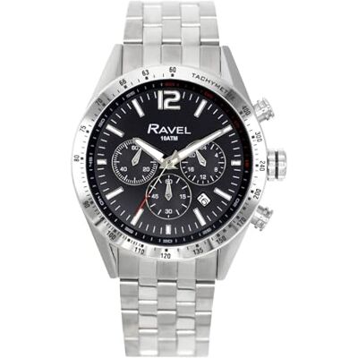 Ravel Pro Montre chronographe ronde en acier inoxydable avec date Étanche jusqu'à 100 m Quartz Analogique RPR Ravel Pro Montre chronographe ronde en acier inoxydable avec date Étanche jusqu'à 100 m Quartz Analogique RPR