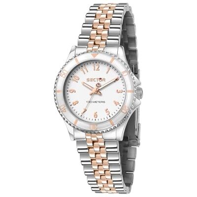 Sector No Limits Montre Femme, Collection 230, Seul Le Temps, en Acier, PVD Or Rose R3253161533, Argent, 32mm, bracelet Sector No Limits Montre Femme, Collection 230, Seul Le Temps, en Acier, PVD Or Rose R3253161533, Argent, 32mm, bracelet
