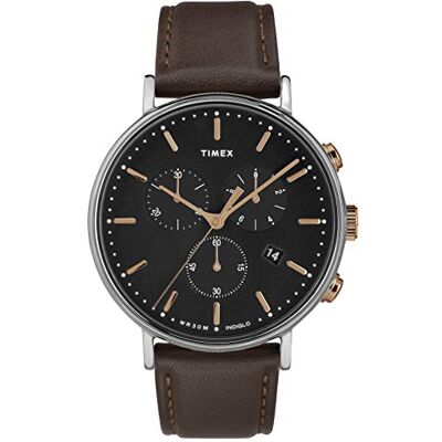 Timex Montre chronographe à quartz pour homme avec bracelet en cuir TW2T11500 Timex Montre chronographe à quartz pour homme avec bracelet en cuir TW2T11500