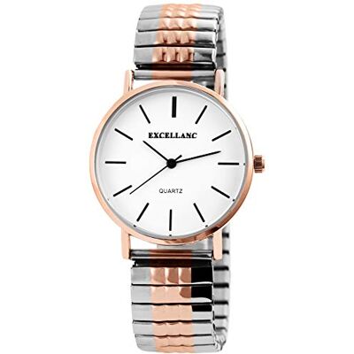 Excellanc Montre à quartz analogique pour femme Bracelet en métal 1700036, Argenté/or rose/blanc, Bracelet Excellanc Montre à quartz analogique pour femme Bracelet en métal 1700036, Argenté/or rose/blanc, Bracelet
