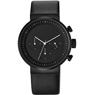 Projects Watches Kiura Black Chronographe Quartz INOX IP Acier Noir Cuir Homme Montre, sangle Projects Watches Kiura Black Chronographe Quartz INOX IP Acier Noir Cuir Homme Montre, sangle
