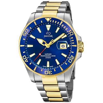 JAGUAR Montre modèle J863/C de la collection Executive, boîtier 43,5 mm bleu avec bracelet en acier bicolore pour homme J863/C, 44, Bracelet JAGUAR Montre modèle J863/C de la collection Executive, boîtier 43,5 mm bleu avec bracelet en acier bicolore pour homme J863/C, 44, Bracelet
