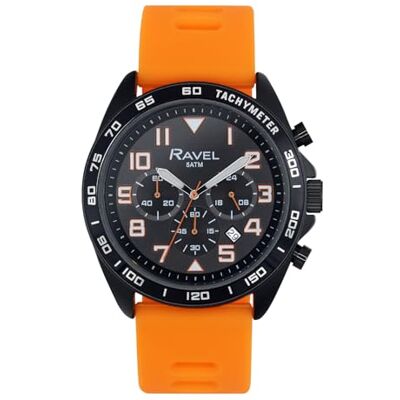 Ravel Plus RP.CHR.01-04M Montre Homme Sport Chronographe Bracelet Silicone 5ATM Japonais Analogique Quartz Noir Ravel Plus RP.CHR.01-04M Montre Homme Sport Chronographe Bracelet Silicone 5ATM Japonais Analogique Quartz Noir