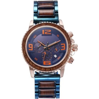 RORIOS Montre Bois Hommes Quartz Montre Chronographe Montre Bois Vintage Multifonctions Bois de Montres Naturel étanche Montre Homme, Rose Or Bleu, bracelet RORIOS Montre Bois Hommes Quartz Montre Chronographe Montre Bois Vintage Multifonctions Bois de Montres Naturel étanche Montre Homme, Rose Or Bleu, bracelet