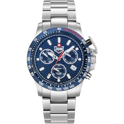 JDM Military Charlie II JDM-WG017 Montre chronographe à quartz analogique en acier inoxydable, Argenté/bleu/bleu Jdm-wg017-02, Bracelet JDM Military Charlie II JDM-WG017 Montre chronographe à quartz analogique en acier inoxydable, Argenté/bleu/bleu Jdm-wg017-02, Bracelet