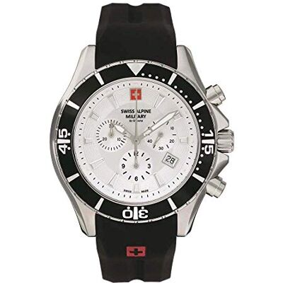 Alpine 7040 Montre chronographe à quartz analogique en silicone 10 ATM, Acier/noir/argent – 9832sam, sangle Alpine 7040 Montre chronographe à quartz analogique en silicone 10 ATM, Acier/noir/argent – 9832sam, sangle