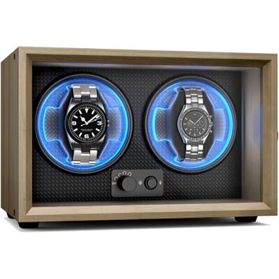 KLARSTEIN Brienz 2 Remontoir Montre Automatique Remontoir Silencieux Pour 2 Montres Avec Boîtier En Bois, 4 Modes De Rotation, Éclairage LED & Coussin Mémoire De Forme KLARSTEIN Brienz 2 Remontoir Montre Automatique Remontoir Silencieux Pour 2 Montres Avec Boîtier En Bois, 4 Modes De Rotation, Éclairage LED & Coussin Mémoire De Forme