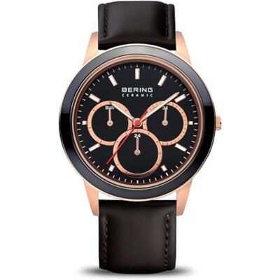 BERING Montre Homme Céramique Boitier Acier Noir Bracelet Cuir Noir 33840-446 BERING Montre Homme Céramique Boitier Acier Noir Bracelet Cuir Noir 33840-446