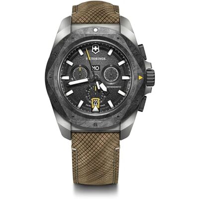 Victorinox Montre Homme I.N.O.X. Chrono Ø 43 mm, Swiss Made, Quartz Analogique, Étanche jusqu’à 200 m, Bracelet Bois, Noir/Brun Victorinox Montre Homme I.N.O.X. Chrono Ø 43 mm, Swiss Made, Quartz Analogique, Étanche jusqu’à 200 m, Bracelet Bois, Noir/Brun