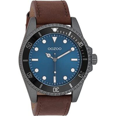 Oozoo Timepieces Montre pour homme avec bracelet en cuir, montre de qualité supérieure, élégante, analogique, ronde, pour homme, Marron/gris foncé, groß, lanière Oozoo Timepieces Montre pour homme avec bracelet en cuir, montre de qualité supérieure, élégante, analogique, ronde, pour homme, Marron/gris foncé, groß, lanière