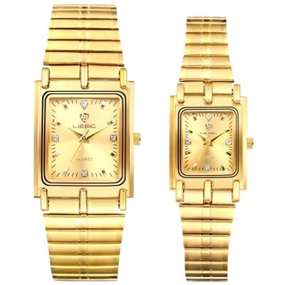 JewelryWe Montre-bracelet pour homme et femme Quartz analogique Rectangulaire Céramique Bracelet d'amitié Avec strass Noir et blanc Cadeau de Saint-Valentin, Paire de montres dorées, JewelryWe Montre-bracelet pour homme et femme Quartz analogique Rectangulaire Céramique Bracelet d'amitié Avec strass Noir et blanc Cadeau de Saint-Valentin, Paire de montres dorées,