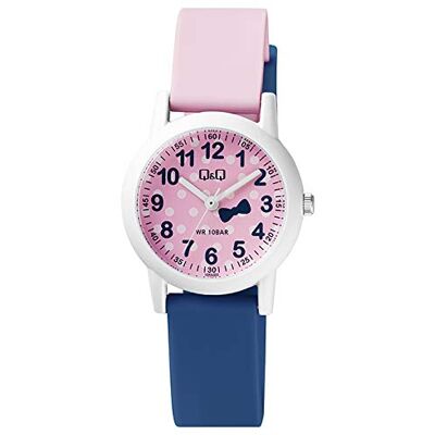 Q&Q Montre pour enfant en silicone 10 bars Motif multicolore Montre d'apprentissage analogique à quartz, Ancre Rose, sangle Q&Q Montre pour enfant en silicone 10 bars Motif multicolore Montre d'apprentissage analogique à quartz, Ancre Rose, sangle