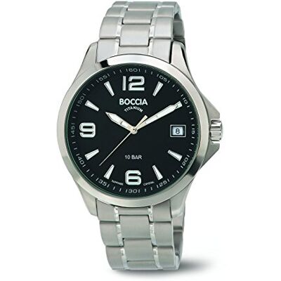 Boccia 3591-02 Montre Homme Quartz Analogique Aiguilles Lumineuses Bracelet Titane Argent, Noir/Argent, bracelet Boccia 3591-02 Montre Homme Quartz Analogique Aiguilles Lumineuses Bracelet Titane Argent, Noir/Argent, bracelet
