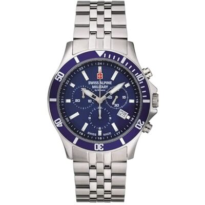 Alpine Montre chronographe à quartz analogique pour homme 7022.9 en acier inoxydable, Acier/Acier/Bleu 9135sam, Bracelet Alpine Montre chronographe à quartz analogique pour homme 7022.9 en acier inoxydable, Acier/Acier/Bleu 9135sam, Bracelet