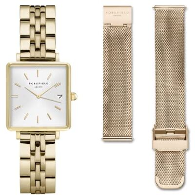 Rosefield Coffret Cadeau Femme Boxy XS White Sunray Steel Gold + Mesh Gold Strap BMWMG-X240 Rosefield Coffret Cadeau Femme Boxy XS White Sunray Steel Gold + Mesh Gold Strap BMWMG-X240
