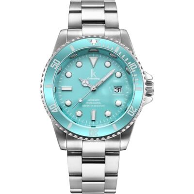 Alienwork Montre Hommes Femmes Argent Bracelet en Métal Acier Calendrier Date Bleu clair Classique élégant Alienwork Montre Hommes Femmes Argent Bracelet en Métal Acier Calendrier Date Bleu clair Classique élégant