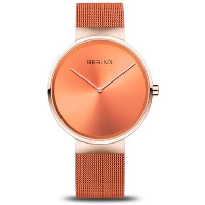 BERING 14539-565 Montre À Quartz Unisexe, 39 mm, Boîtier En Acier Inoxydable Or Rose Et Cadran Orange, Bracelet Milanais, Verre Saphir, 5 ATM BERING 14539-565 Montre À Quartz Unisexe, 39 mm, Boîtier En Acier Inoxydable Or Rose Et Cadran Orange, Bracelet Milanais, Verre Saphir, 5 ATM